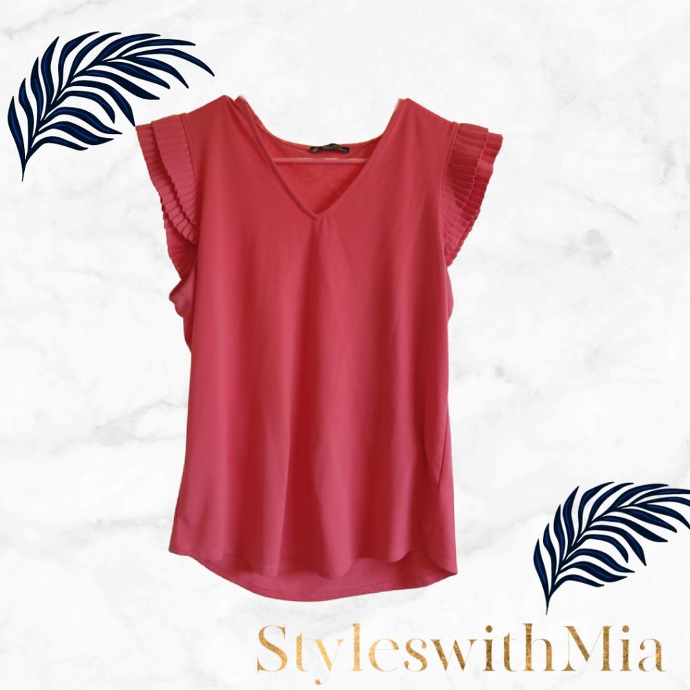 Pink Ruffle Sleeve detailed Adrianna Papell Top ( Work Wear and Casual)
